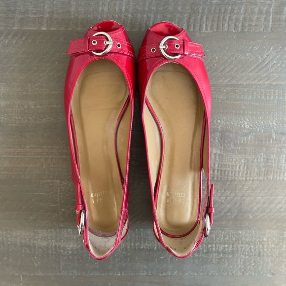 Stuart Weitzman Red Patent Leather Peep Toe Flats Size 8.5 with box. - Picture 2 of 9